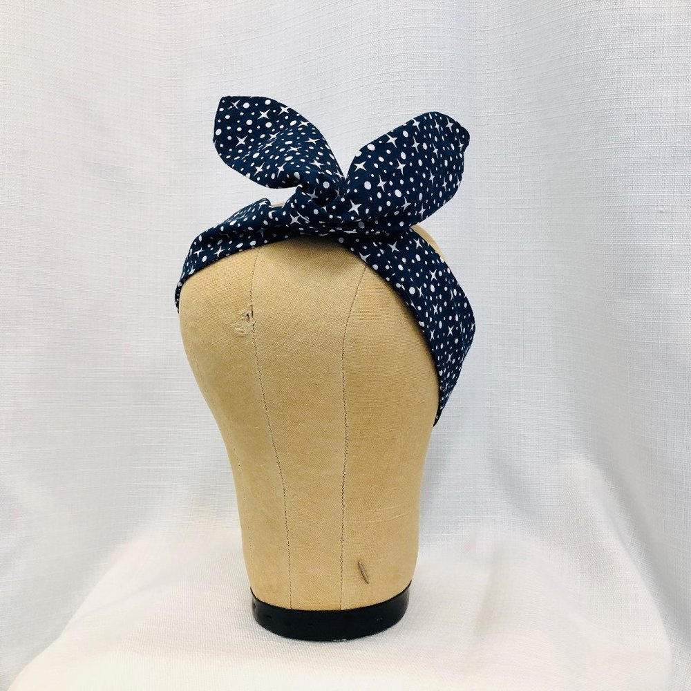Navy and White Star Print Dolly Bow Headband